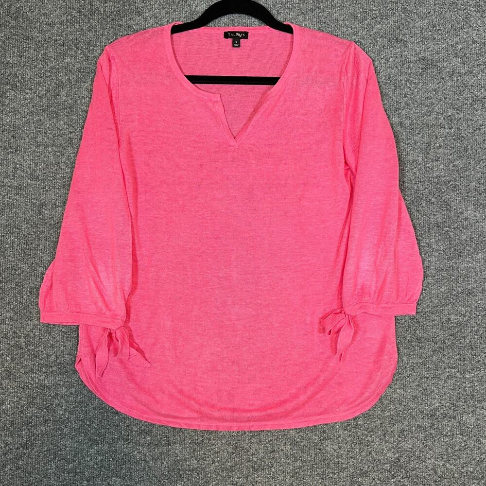 Talbots Sweater Womens Small Pink Linen Knit Pullover Vneck Bohemian Casual